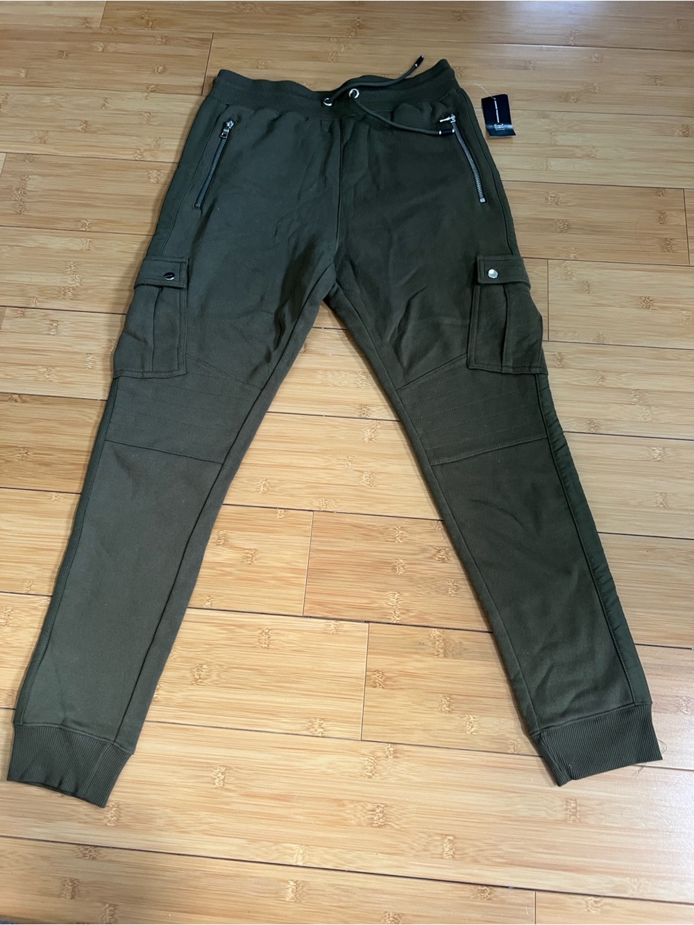 INC International Concepts Olive Green Cargo Joggers with Zip Pockets